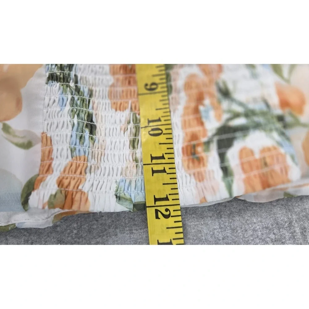 Abercrombie‎ & Fitch Peasant Top S Ruched Peach Floral Romantic Puff Sleeve Boho